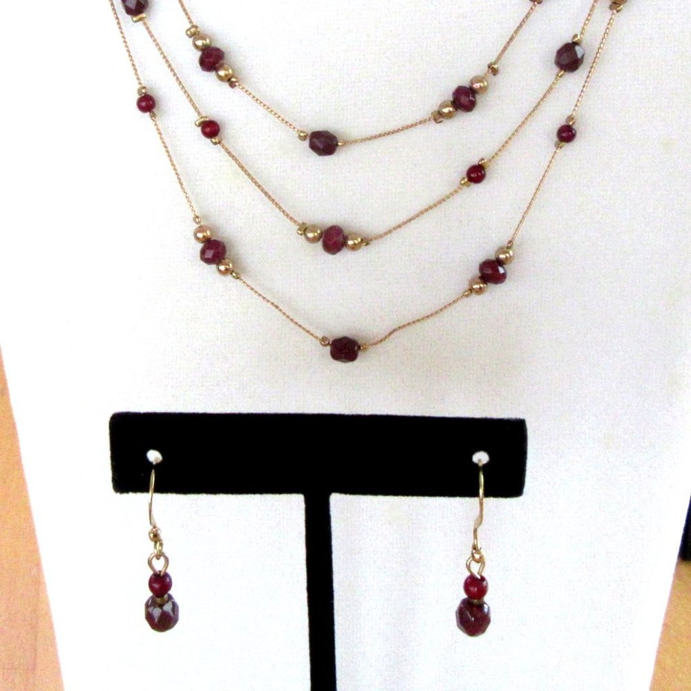 CHARMING CHARLIE faceted cranberry bead multi strand necklace & earrings - NEW
